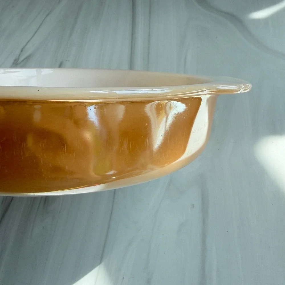 Vintage Fire-King Peach Lustre 450 Round Casserole Dish Milk Glass 8.25in